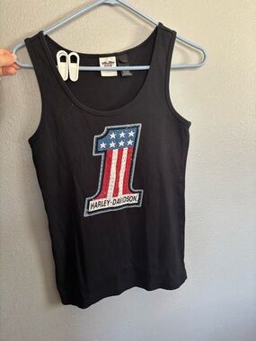 Harley-Davidson Black Tank Top with Red White and Blue Number 1 Patch